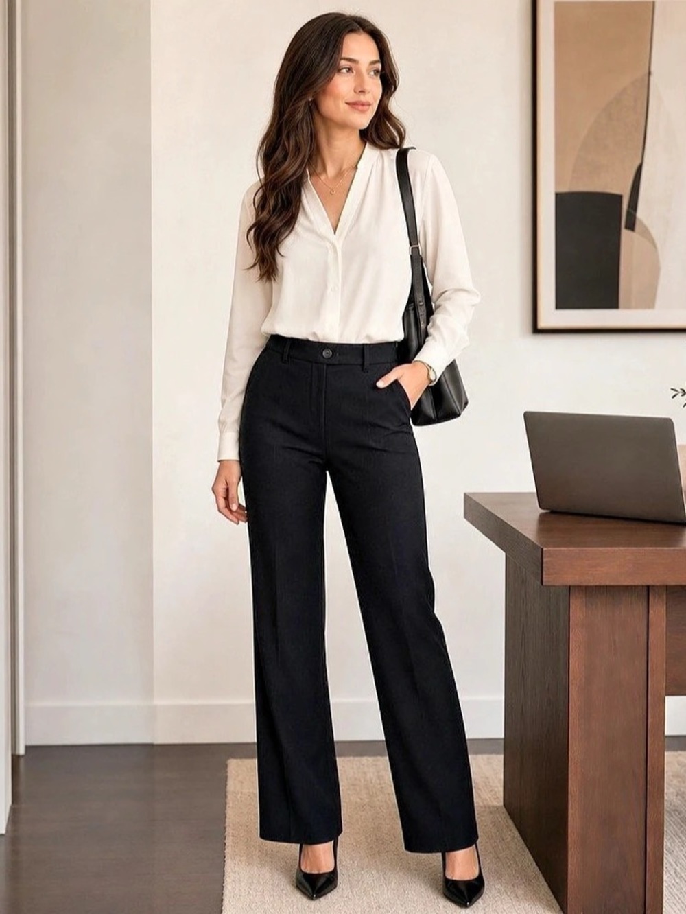 Moschino Cheap & Chic Straight-Leg Pants in Black Waist 4